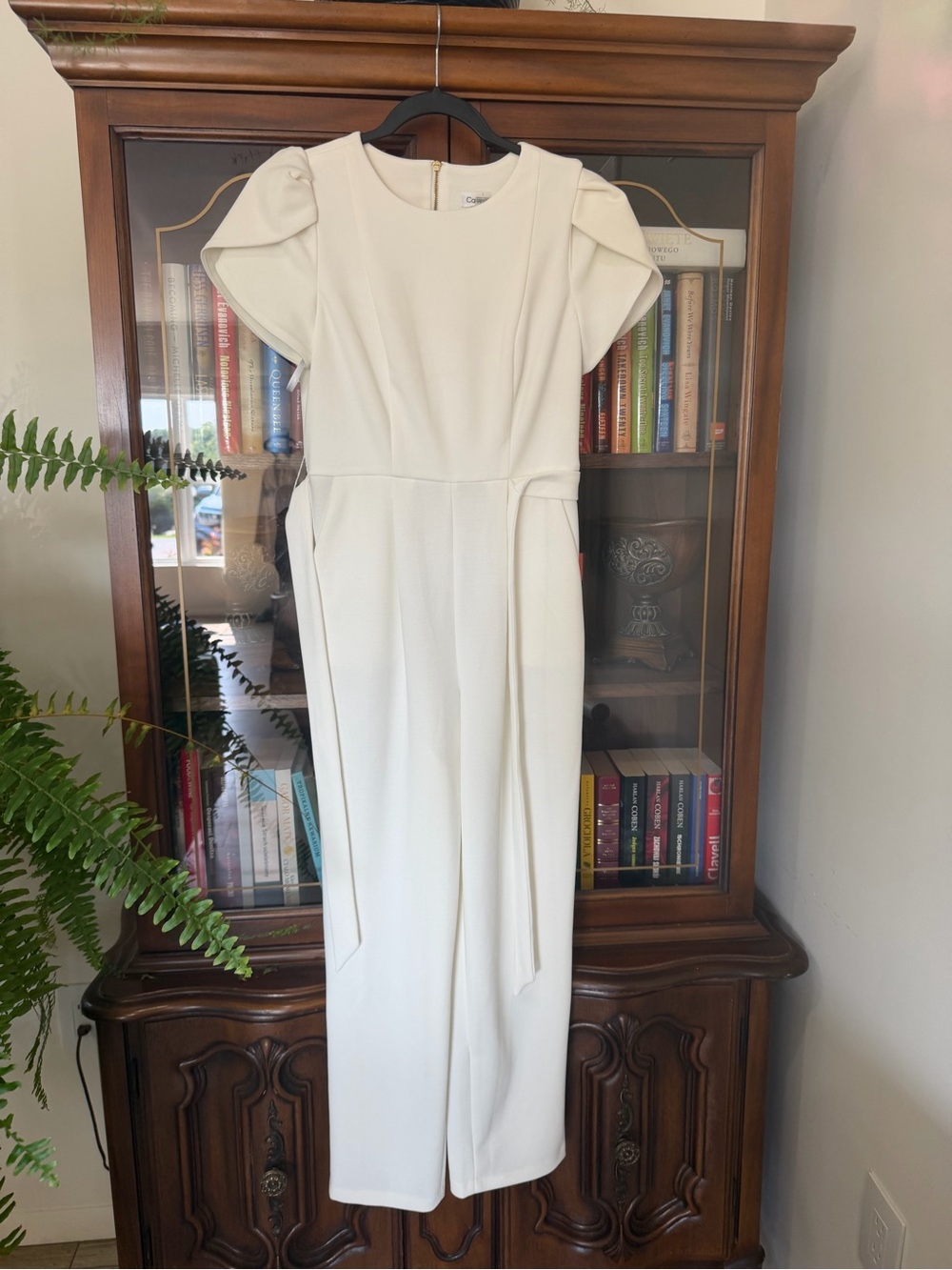 Calvin Klein Cream Midi Jumpsuit with Puff Sleeve Detail